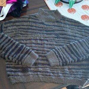 Jessica Simpson Fuzzy Striped Sweater - Gray and Black